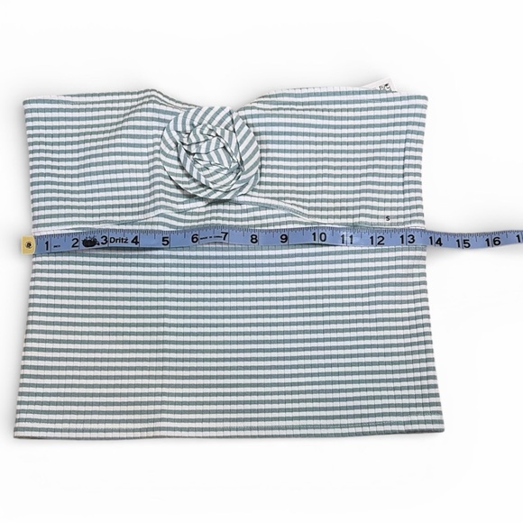 NWT American Eagle Blue Striped Rosette Strapless Summer Ribbed Tube Top | S - Picture 7 of 12